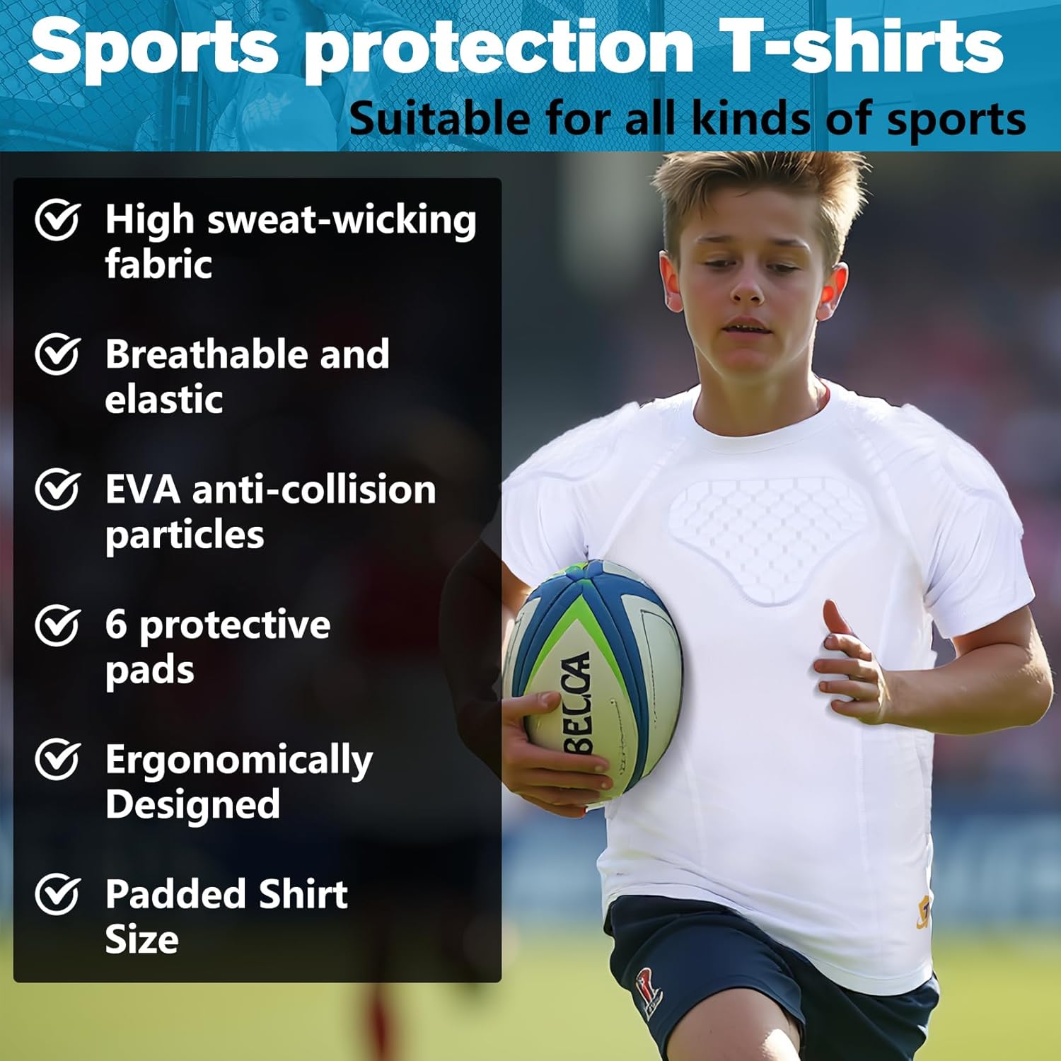 Youth Boys Football Rib Protector Padded Compression for Football Baseball Basketball Paintball Shirt - Image 5