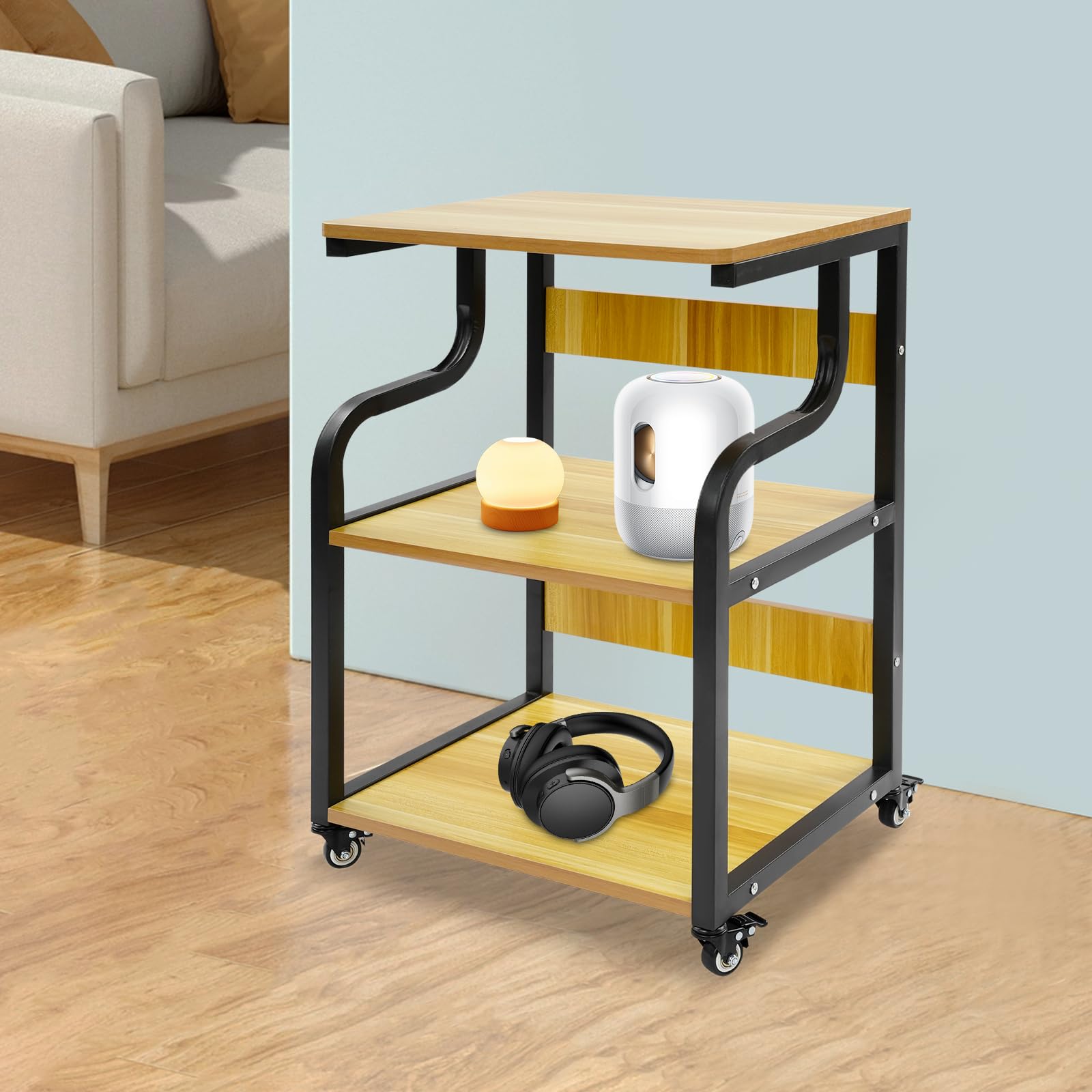 3-stufiger Druckertisch mit Rollen, Metall Druckerwagen Druckerständer für Büro, Zuhause und Arbeitszimmer, Druckerschrank, Rolling Cart Stand Druckerregal für Heat Press, Mikrowelle (Schwarz)