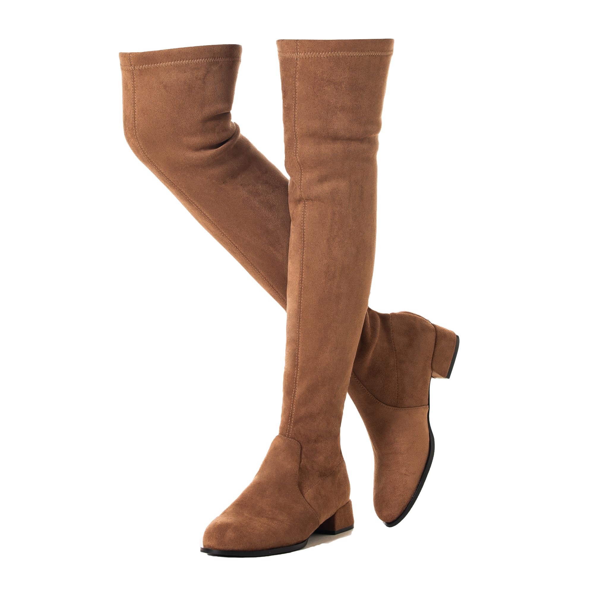 Mtzyoa Thigh High Block Heel Boot Women Pointed Toe Stretch Over The Knee Boots