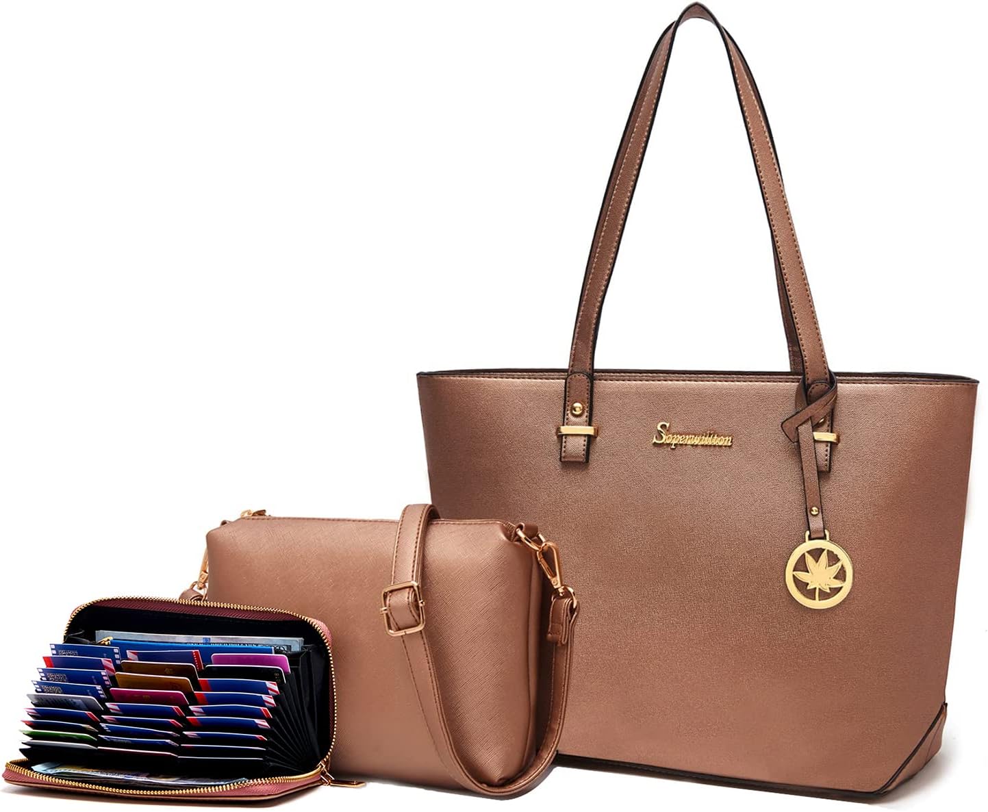 Soperwillton Purses for Women Handbag Large Tote Top Handle Shoulder Bag Ladies Satchel Wallet Set 3pcs