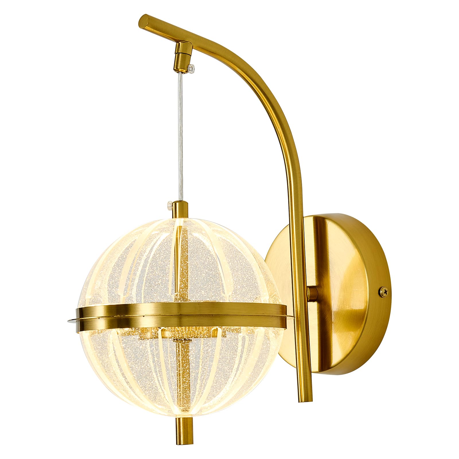 Image of UOFUS Gold Wall Sconce with Globe Acrylic Shade Mid Century Modern LED Wall Light Fixture 12W 3000K /4000K /6000K Temperature Adjustable Super Bright Bathroom Vanity Light for Bedroom Hallway