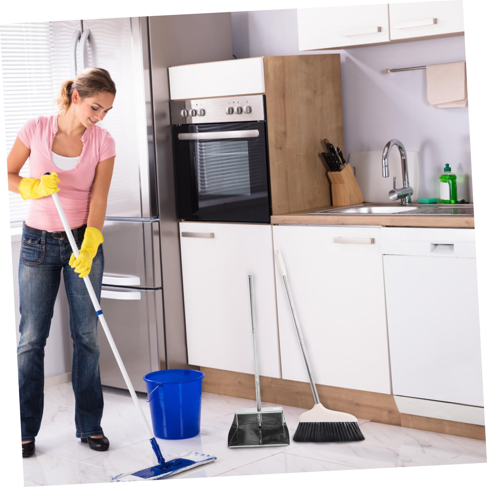 Didiseaon Indoor Broom and Dustpan Set 1 Set Standing Broom Long Handle Dustpan for Home Office Cleaning