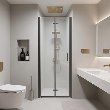 30" W x 72" H Frameless Rotating Shower Door, 1/4" Thick Clear Tempered Glass,180 Bi-fold Hinge System, Modern Bathroom Single Panel Swing Door, Matte Black