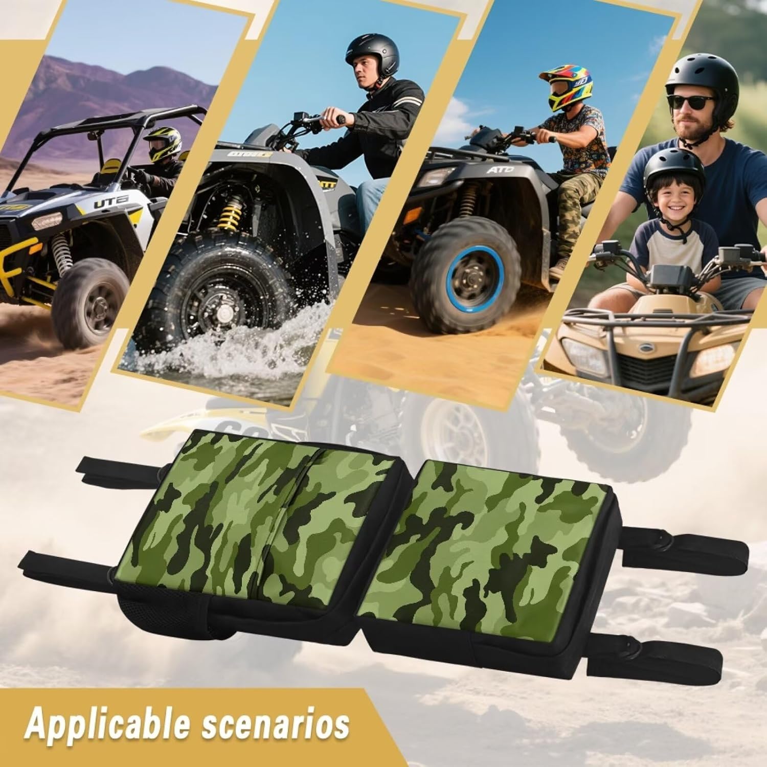 SEANATIVE ATV Fender Bag Green Camo Rear Storage Bags With Drink Holder Detachable ATV Gear Bag Compatible Most 4 Wheeler Accessories Hanging Cargo Bags