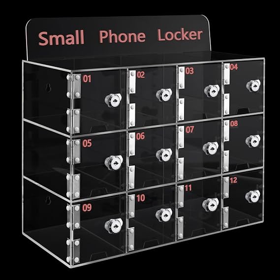 12 Slots Acrylic Clear Cell Phones Lockers, Cell Phones Storage Cabinet with Keys, Storage Locker Box for Office, Classroom, Conference Room