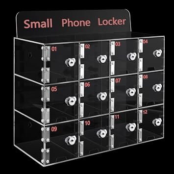 12 Slots Acrylic Clear Cell Phones Lockers, Cell Phones Storage Cabinet with Keys, Storage Locker Box for Office, Classroom, Conference Room