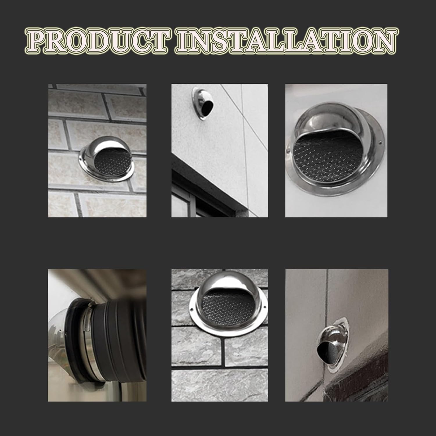 Wall Vent Cap, Soffit Vents, Round Bull Nosed External Extractor, Wall Mount Exhaust Covers Vents Outlet, 304 Stainless Steel Round Bull Nosed Grille Ventilation Cover, for Ventilation and E