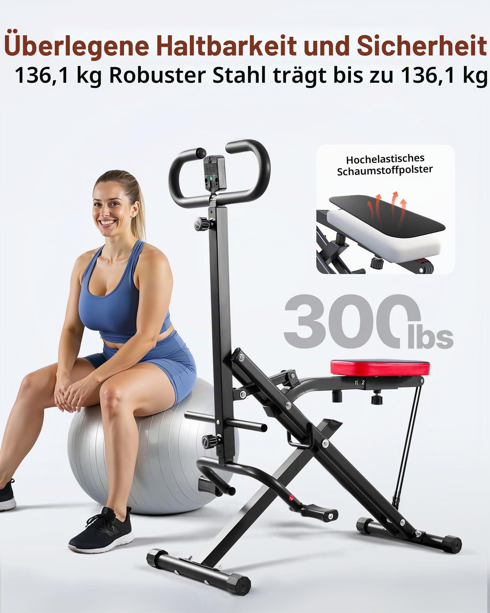 VEVOR Kniebeugenmaschine für Tiefe Kniebeugen zu Hause, klappbares Trainingsgerät, Gesäßtrainer mit 2 hochfesten Widerstandsbändern, Heimtrainingsgerät für Gesäß und Beine, Glute Machine