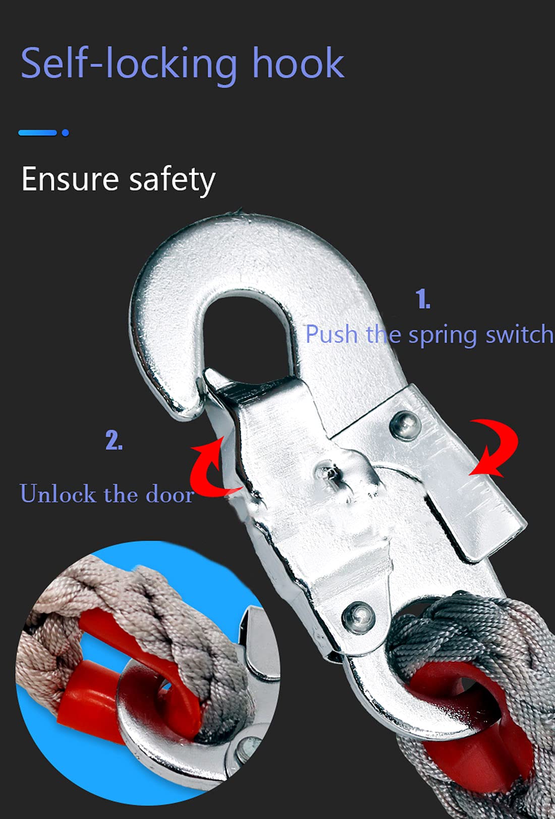 Dispositivo Arnes de Seguridad Anticaídas Retráctil con Cuerda de Alambre y Gancho Cable Anticaídas Autorretráctil para Instalación de Ascensor, Doble Cáscara, 3-20m