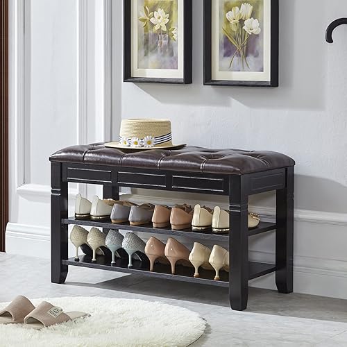 Miniatura 2 de LEILISI Banco de zapatos, organizador de almacenamiento con cojín de 2 niveles elevador superior, zapatero para entrada, sala de estar, dormitorio,