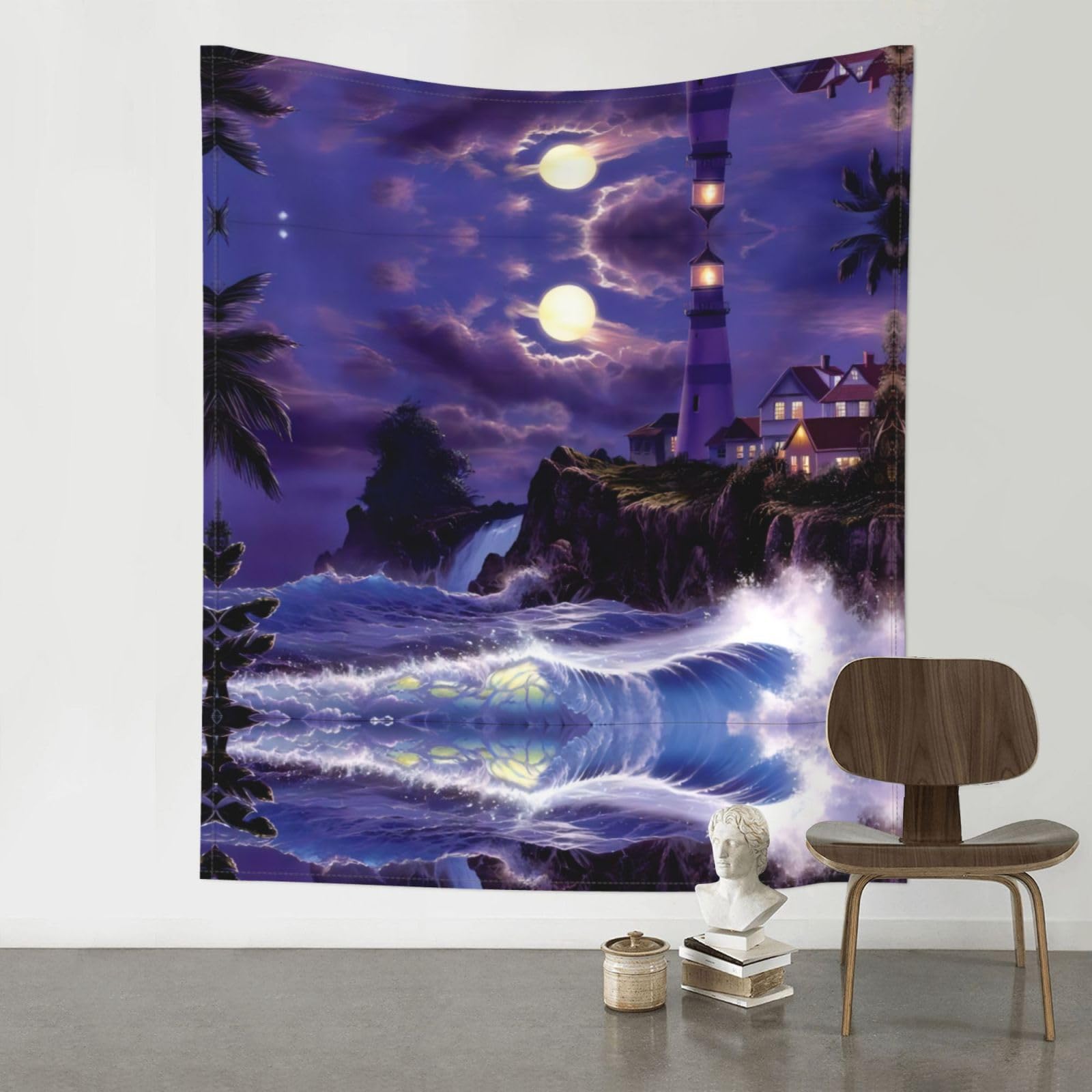 HJFCZH Moonlight Lighthouse Prints Wall Tapestry 60x51in – Artistic Home Decor Throw Blanket for Bedroom, Dorm, Beach & Picnic