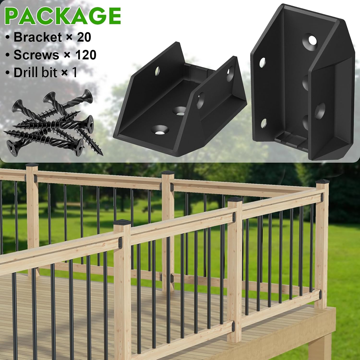 20 Pcs Heavy-Duty Aluminum ADC-12 Deck Railing Bracket Connectors for 2x4 (Actual 1.5"x3.5") Rail to Wood Post Connection, Outdoor Railing Connectors with 120 pcs Deck Screws