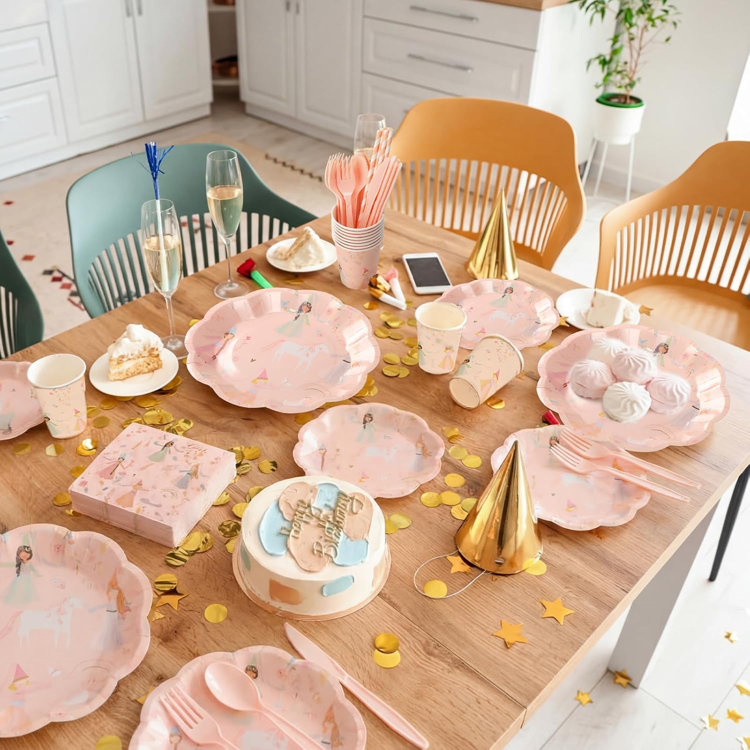 Yungyan 170 Pcs Princess Party Supplies Kit Pink Fairytale Disposable Tableware Set Include Plate Cup Utensil Napkin for Princess Birthday Party Baby Shower Decoration, Serve 24 Guests