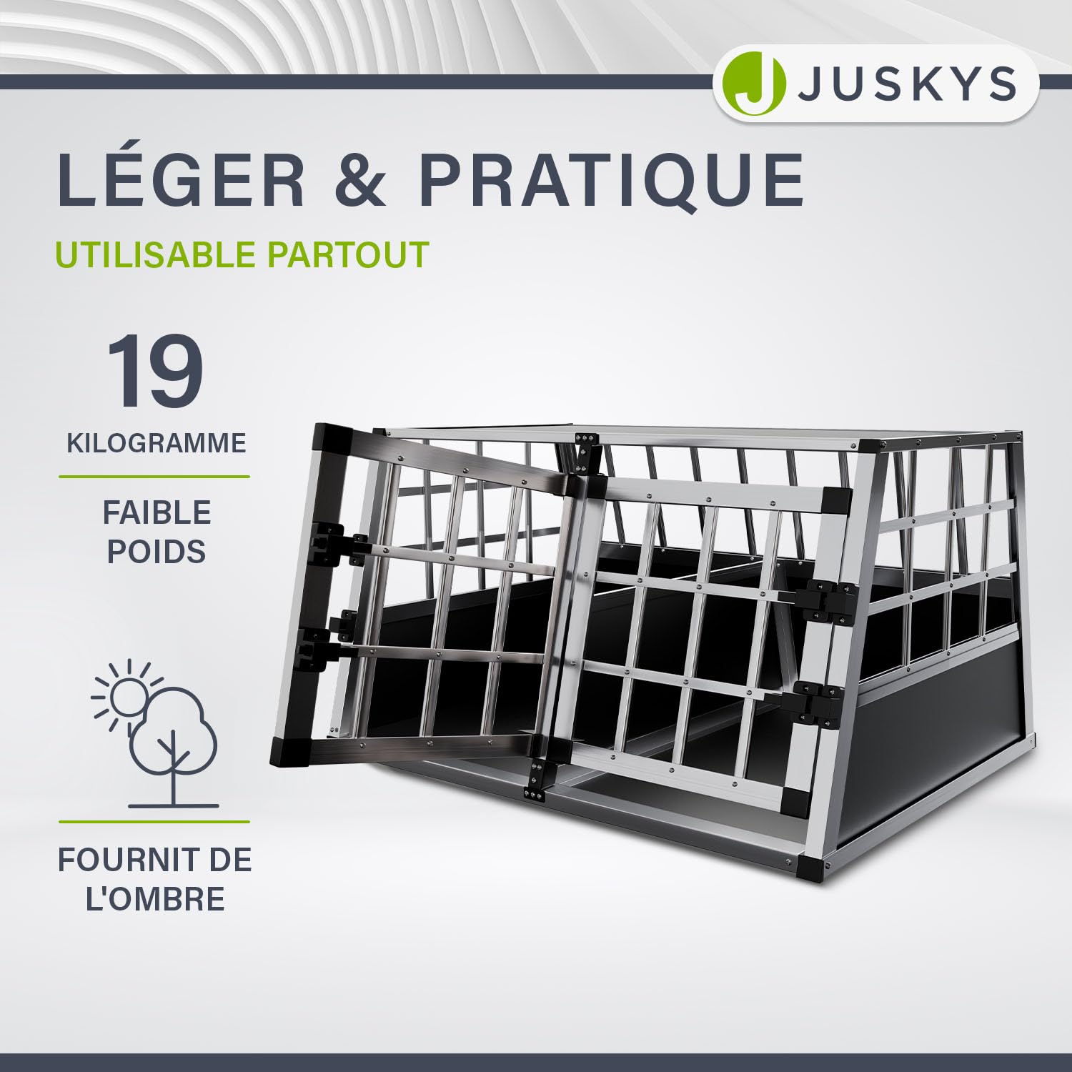 Juskys Box de Transport en Aluminium L-XL 65x91x69 cm – Caisse de Voiture Robuste & Facile à Entretenir pour Chiens avec Porte Grillagée Verrouillable