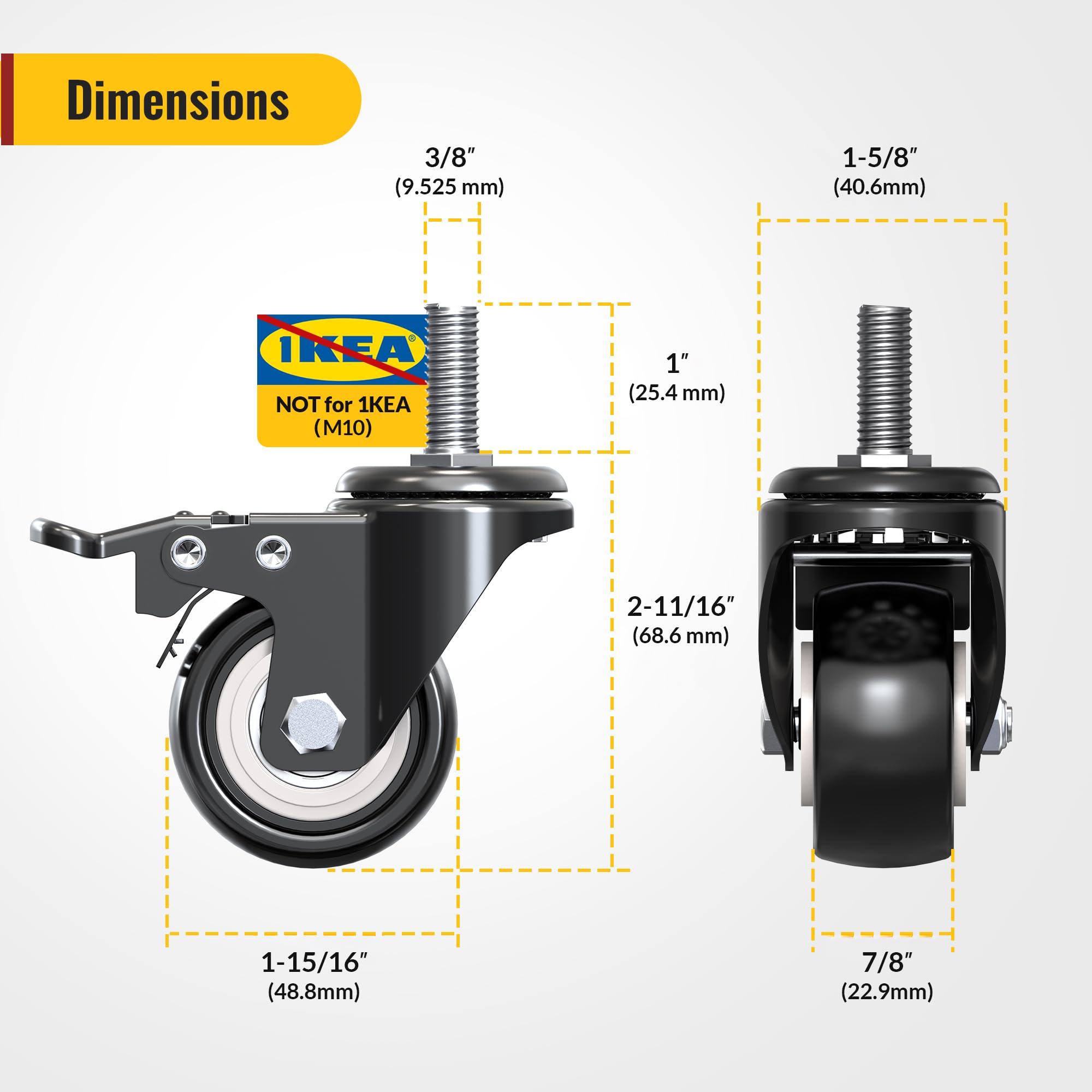 HOLKIE Stem Casters - Heavy Duty Locking Wheels -2