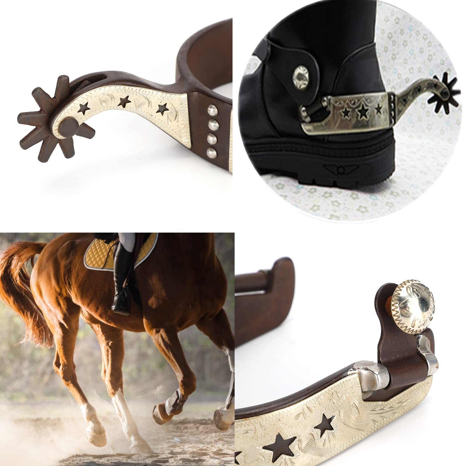 Western Horse Spurs - Stainless Steel Gear Spurs With PP Woven Tape Belt For Equestrian Riding Boots