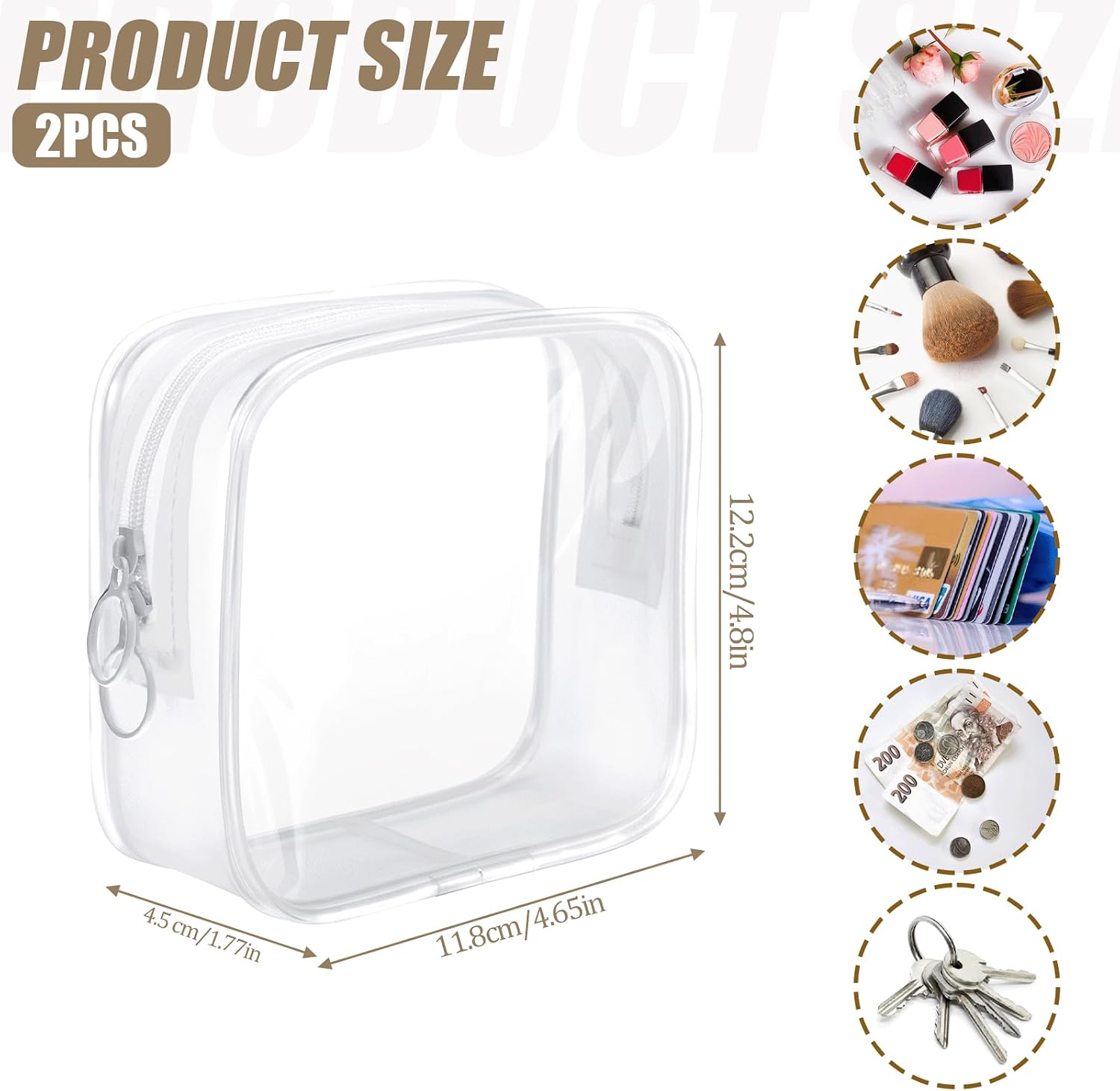 2Pcs Small Clear Makeup Bags Mini Makeup Zipper Pouch Small Clear Pouch for Travel Toiletry Aesthetic Stuff Coin Purse (White)