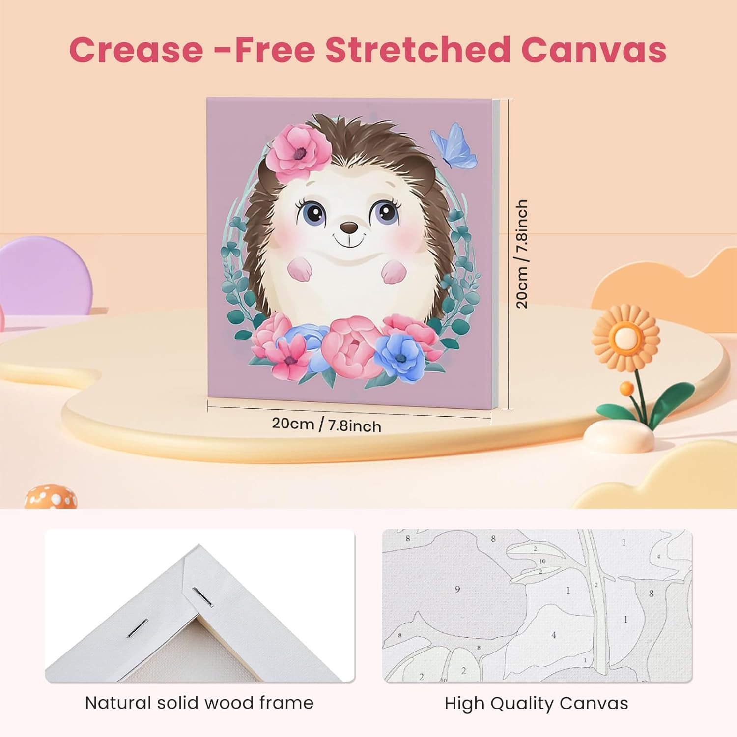 Qukle Framed Paint by Numbers Cute Animals, 4Pack Animals Painting by Numbers Adults on Canvas DIY Oil Painting Acrylic with All Tools for Home Decor 20x20cm