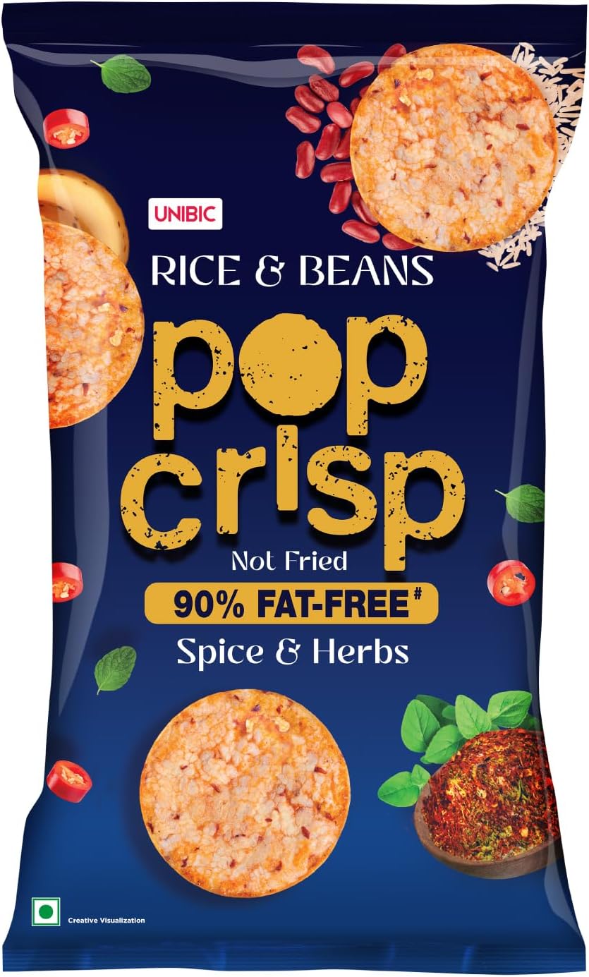 Pop Crisp I Rice and Beans I Popped Chips I Spice and Herbs I | Not Baked Not Fried |90% Fat Free | Low Calorie | Healthy Snacks | 40 Grams
