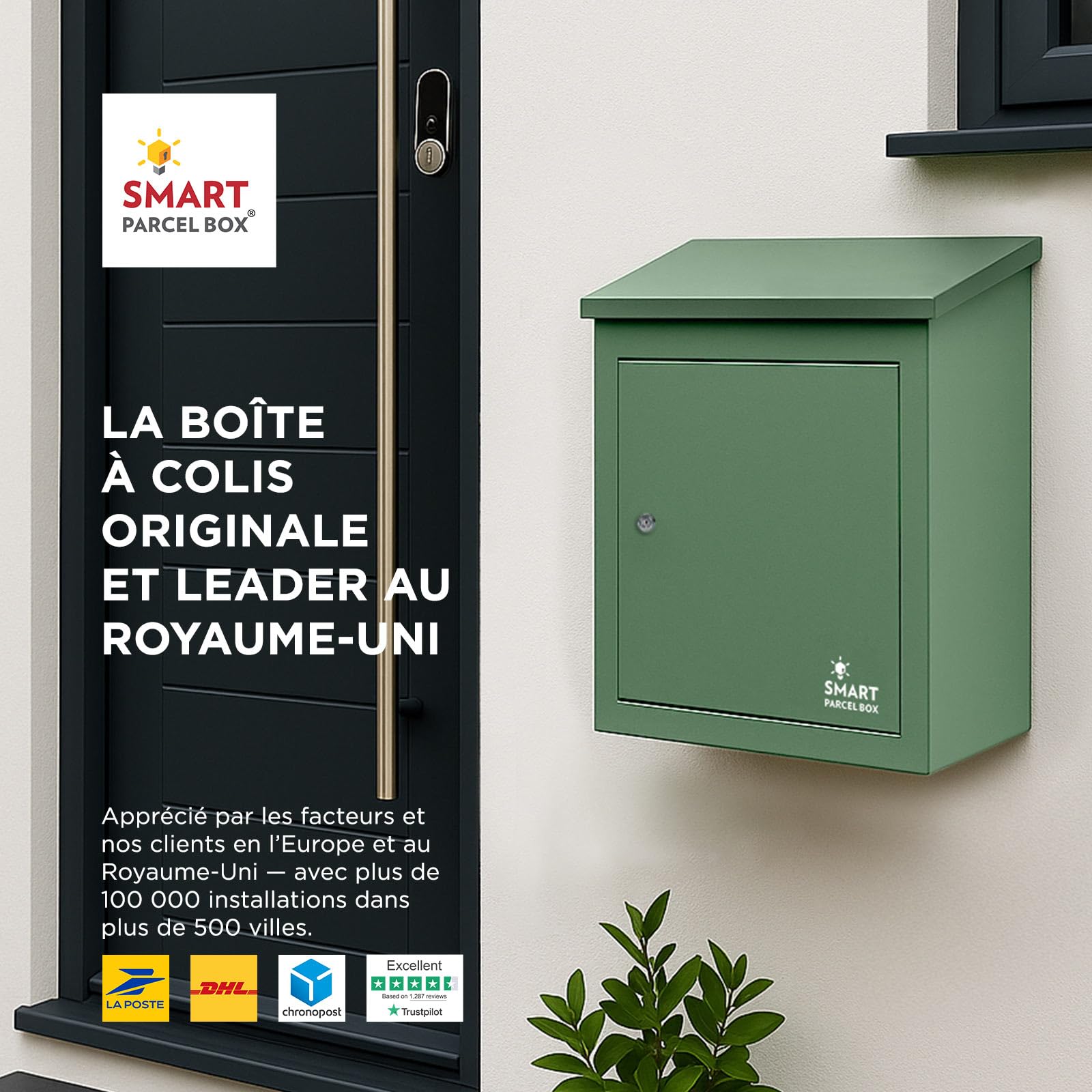 SMART PARCEL BOX Boite aux Lettres Colis, Fixation Murale, Individuelle, Acier galvanisé, 3 clés, Vert, 44 x 35 x 58 cm