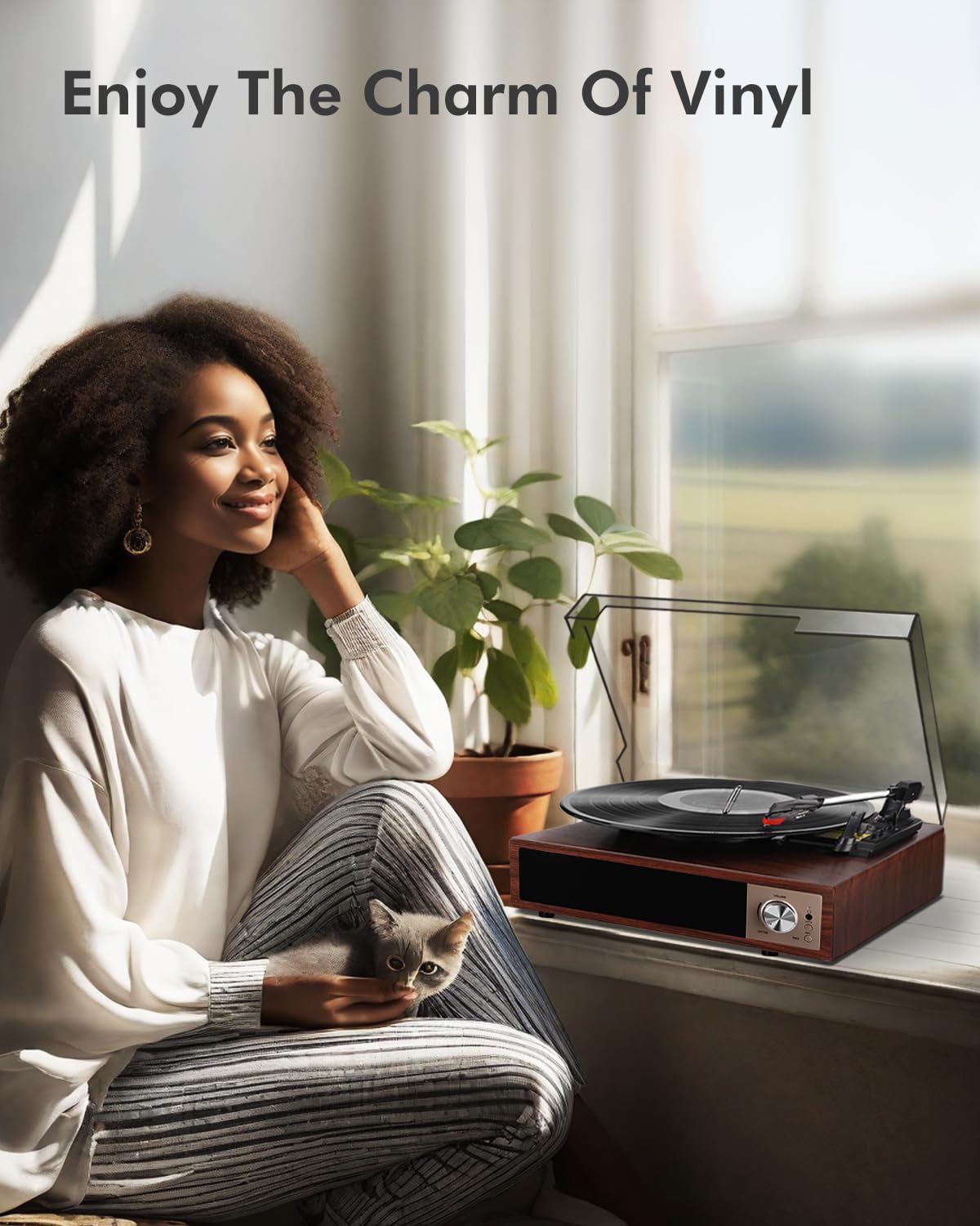 VIFLYKOO Plattenspieler, Schallplattenspieler Bluetooth 5.4 mit 2 Stereo-Lautsprecher, Wireless 3-Gang 33/45/78 u/min, Vinyl Player unterstützt Kopfhöreranschluss/AUX-Eingang/RCA-Ausgang/USB, Mahagoni