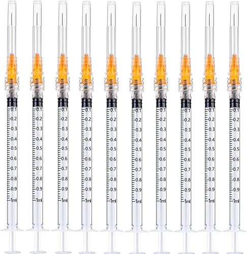 Paquete de 100 jeringas de plástico desechables de 0.0fl oz y 1 cc con 25 Ga, paquete estéril individualmente
