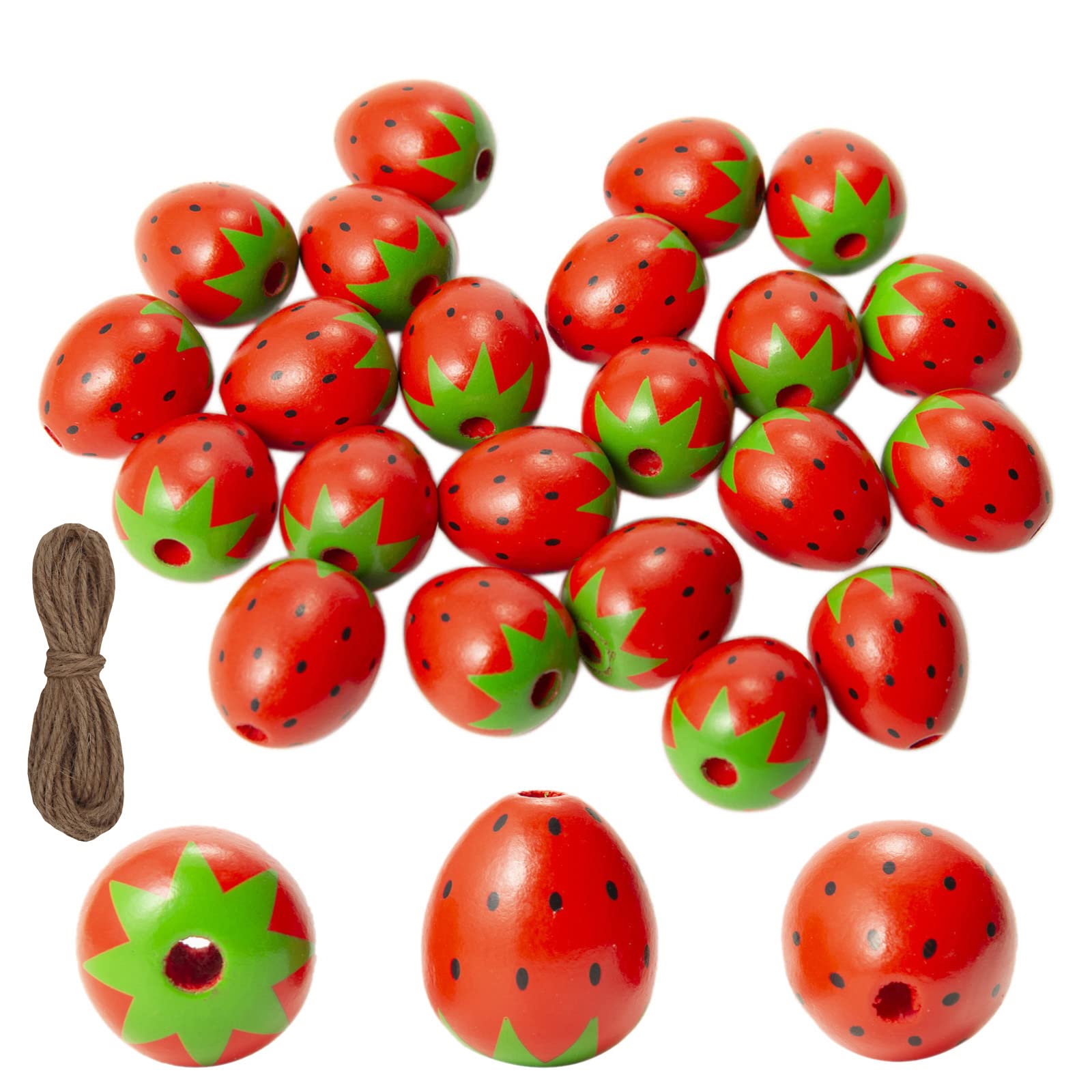 50 pcs Strawberry Wood Beads 21mm Wooden Craft Bead Decorative Spacer Loose Beads for Bracelets Necklace Jewelry Making Farmhouse Garland Home Decor DIY Crafting