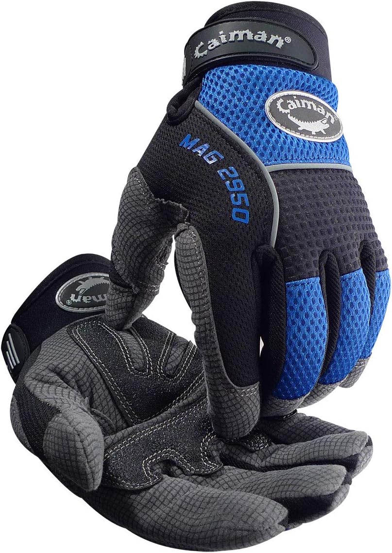 Caiman MAG, Synthetic Leather Palm Multi-Activity Gloves, AirMesh Back, Rhino-Tex, Padded G-Grip Patches, Kontour Design, Blue/Gray, Large (2950-5)