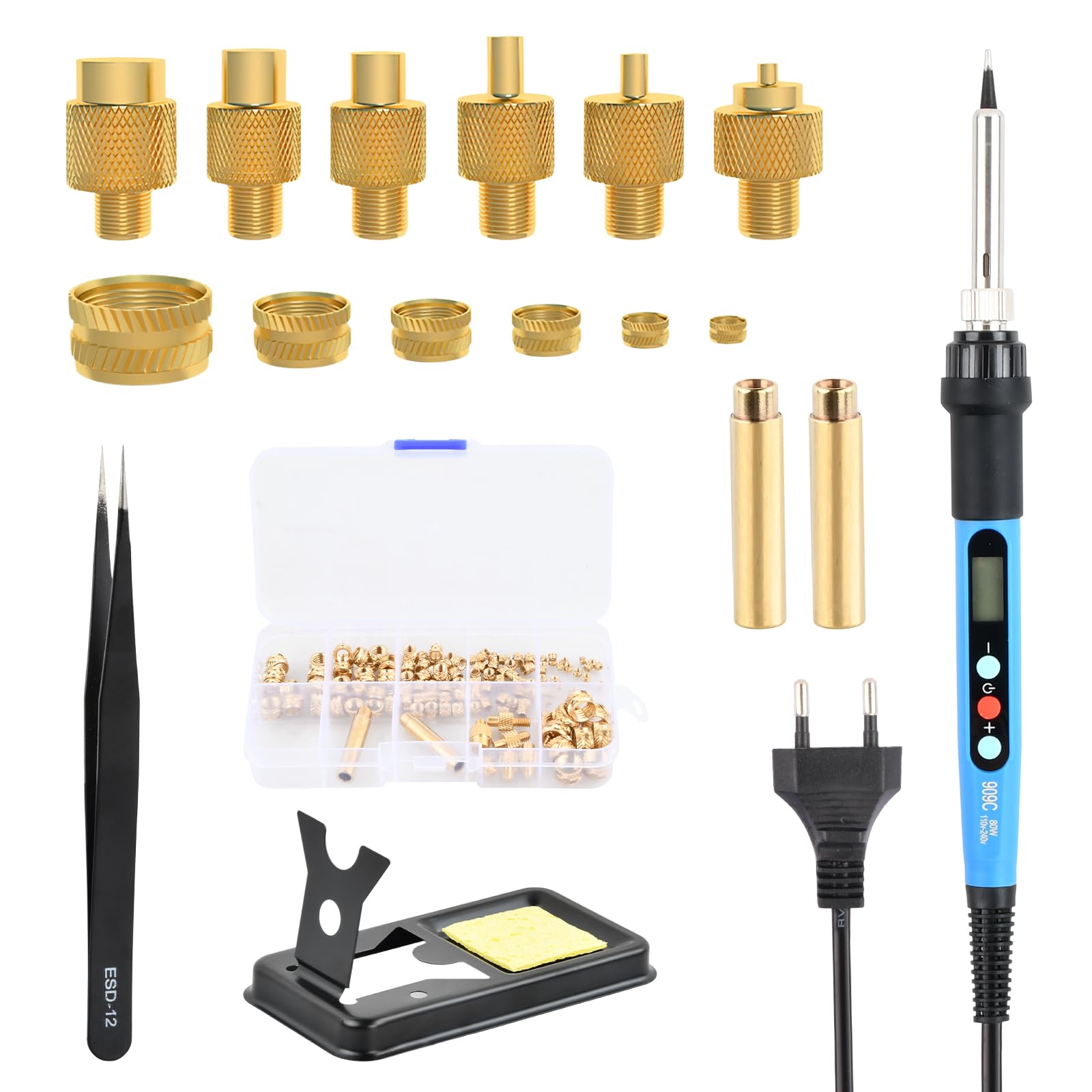 Kit de Fer à Souder Pointe Fer a Souder pour Inserts Filetés, Inserts Fileté pour la Fusion à Chaud, Écrous Filetés Laiton Femelle M2 M3 M4 M5 M6 M8 pour Composants d'Impression 3D Pièces en Plastique