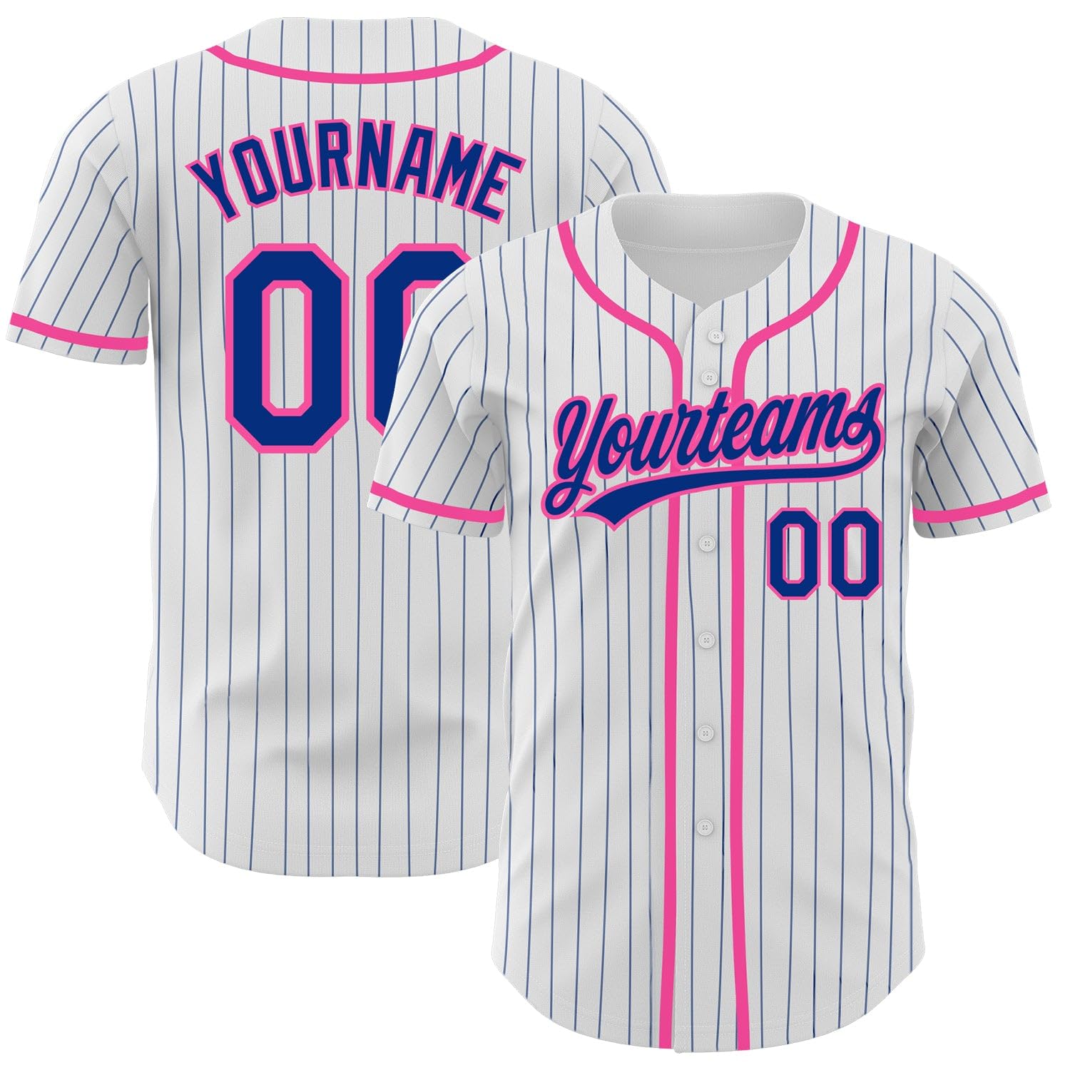 Generic Custom Pinstripe Baseball Jersey, Printed Stitched Personalized Name Number, Royal Pink White Baseball Shirt Women Men Youth