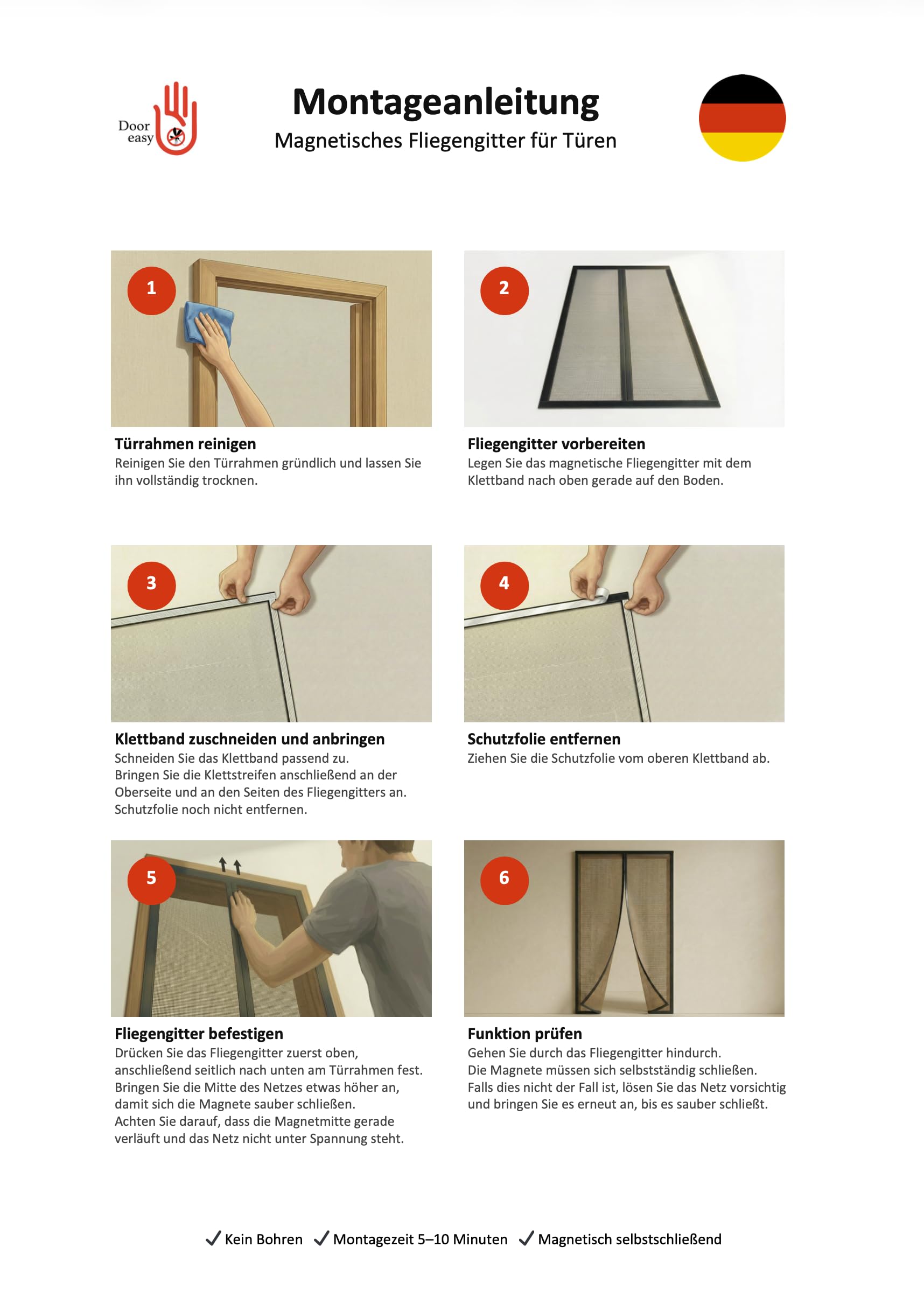 Door easy Zanzariera magnetica 185 x 220 cm [Robusta fibra di vetro e magneti extra forti] - zanzariere tende per finestre, porta balcone, porta finestra - fai da te attrezzi