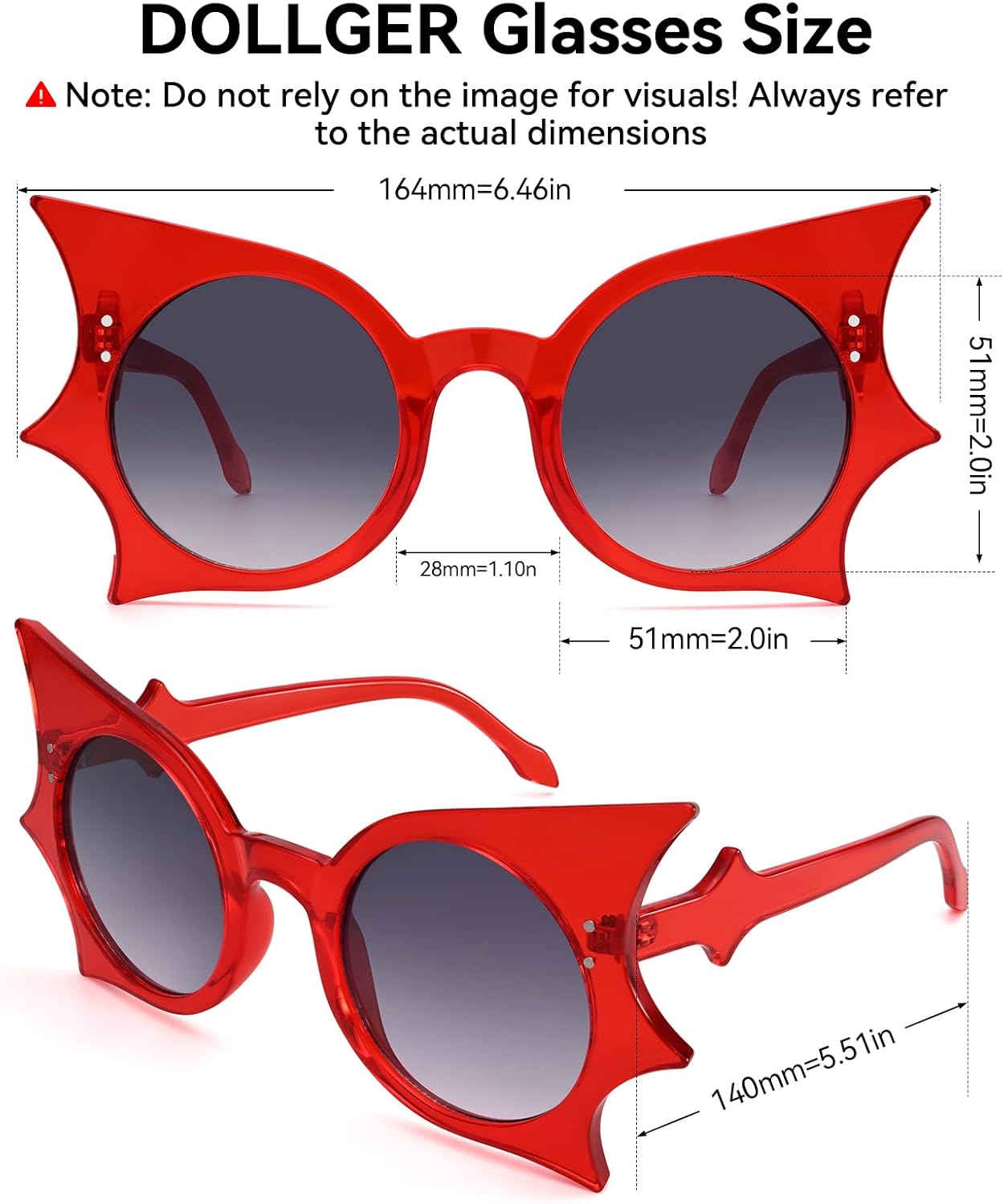 Dollger Bat Sunglasses for Women, Funky Gothic Sunglasses for Cosplay Party, Butterfly Halloween Bat Goth Accessories - Image 4