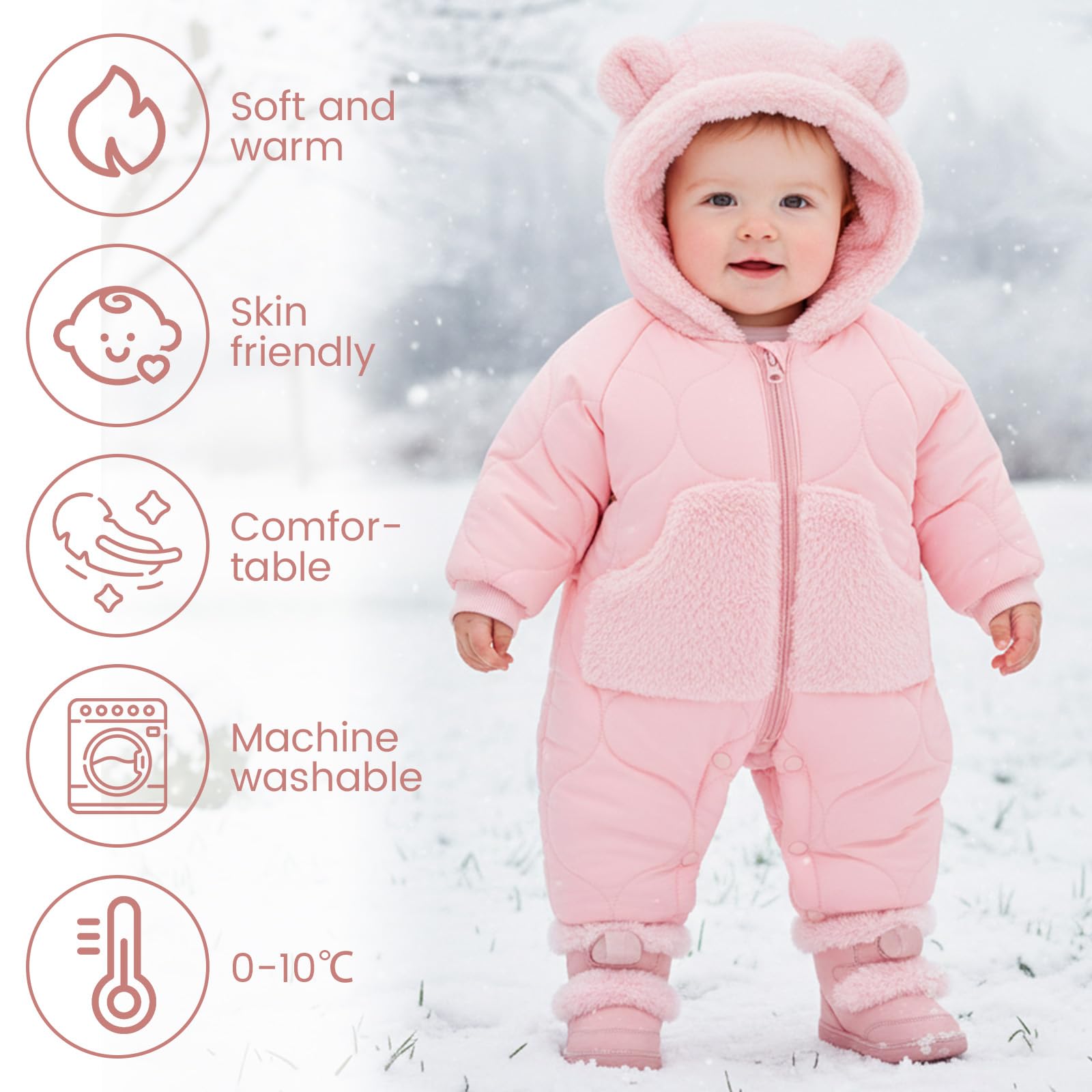 JiAmy Combinaison de neige pour bébé garçon et fille - Combinaison d'hiver pour nouveau-né de 3 à 24 mois