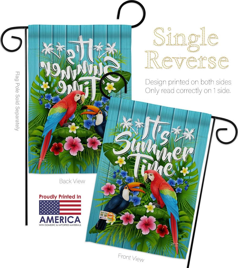 Tropical Summer Garden Flag Set Wall Holder Summertime Ocean Beach Seashells Pineapple Outdoor Aloha Small Decorative Gift Yard House Banner Made In USA 13 X 18.5