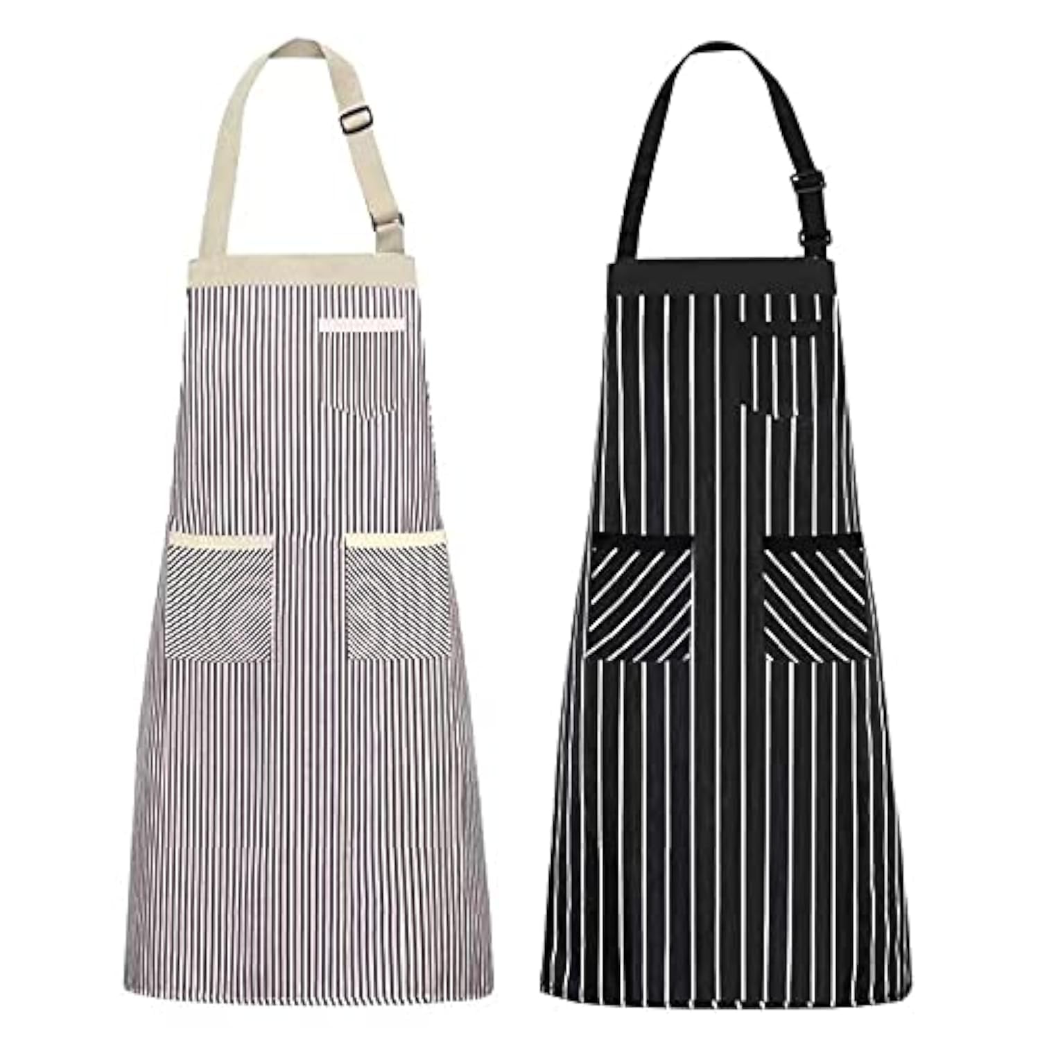 NLUS 2 Pack Kitchen Cooking Aprons, Adjustable Bib Soft Chef Apron with 3 Pockets for Men Women (Umber/Black)