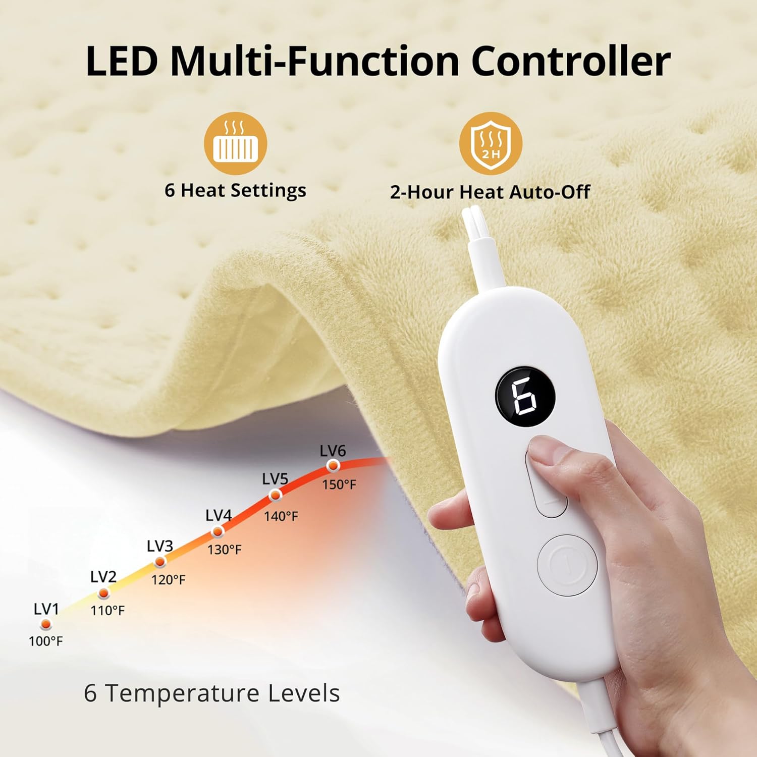 Electric Heating Pad for Back Pain Relief, Extra Large 33" x 17" - 6 Heat Settings for Neck Shoulder Cramp - Moist Heat Therapy - 2h Auto-Off - Machine Washable