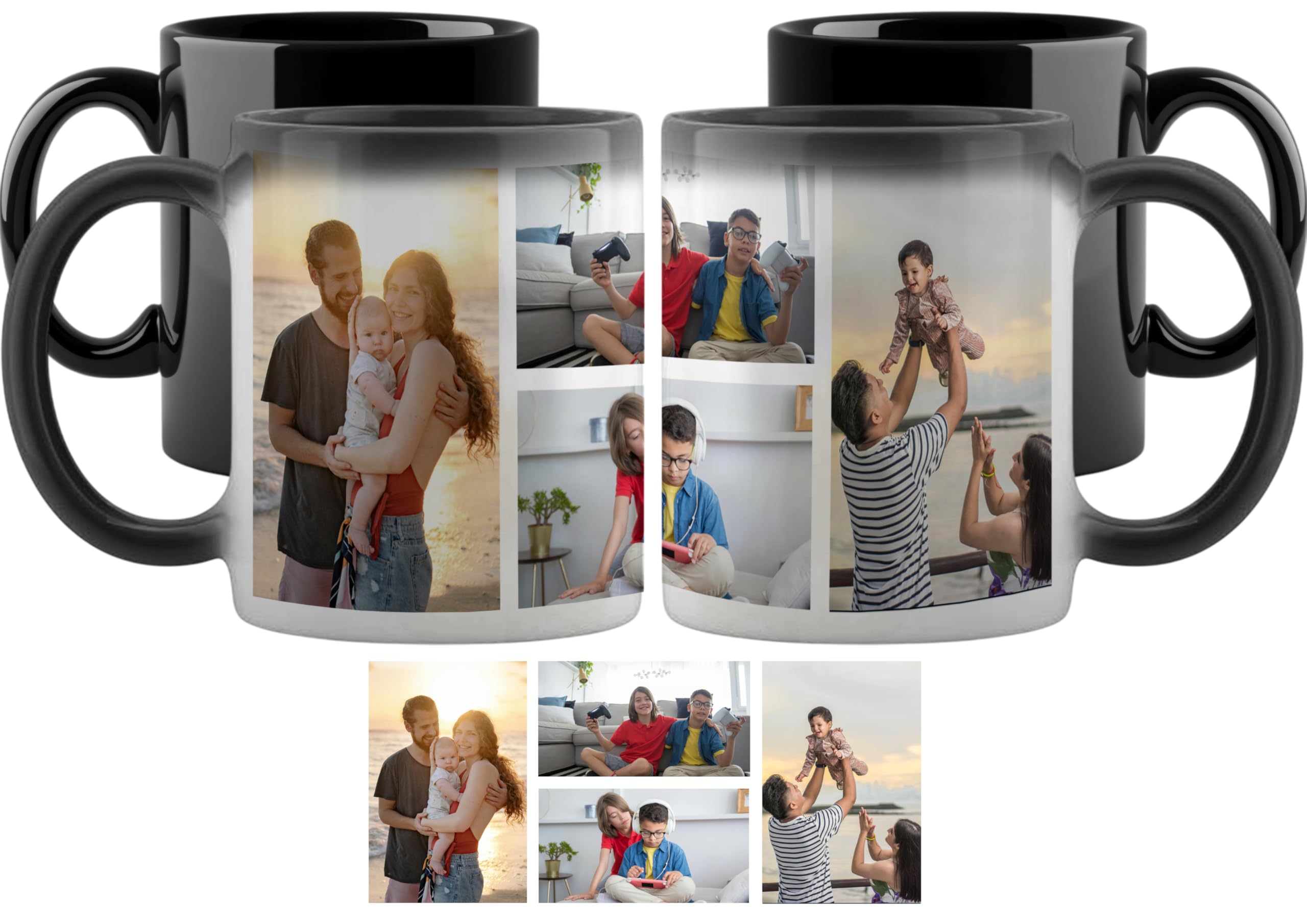 Personalised with Multi Photo Collage Mug, 11oz Ceramic Magic Mug, Memorable Gift for Family,Friends,Birthday,Any Special Occasion Coffee Tea Mug. (4 Photo)