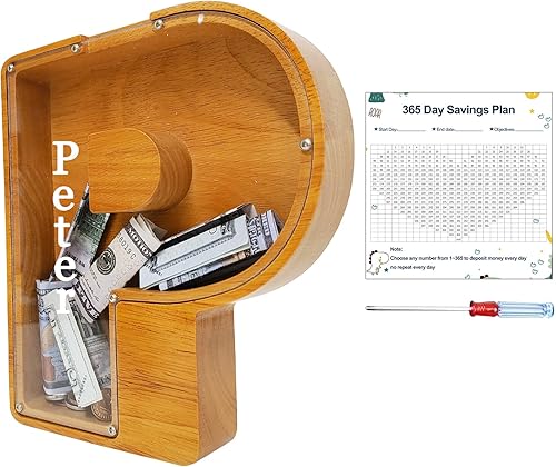 Miniatura 8 de Alcancía de madera personalizada, (nombre grabado con láser) Creative Veintiseis letras del alfabeto inglés, tanque de almacenamiento de letras