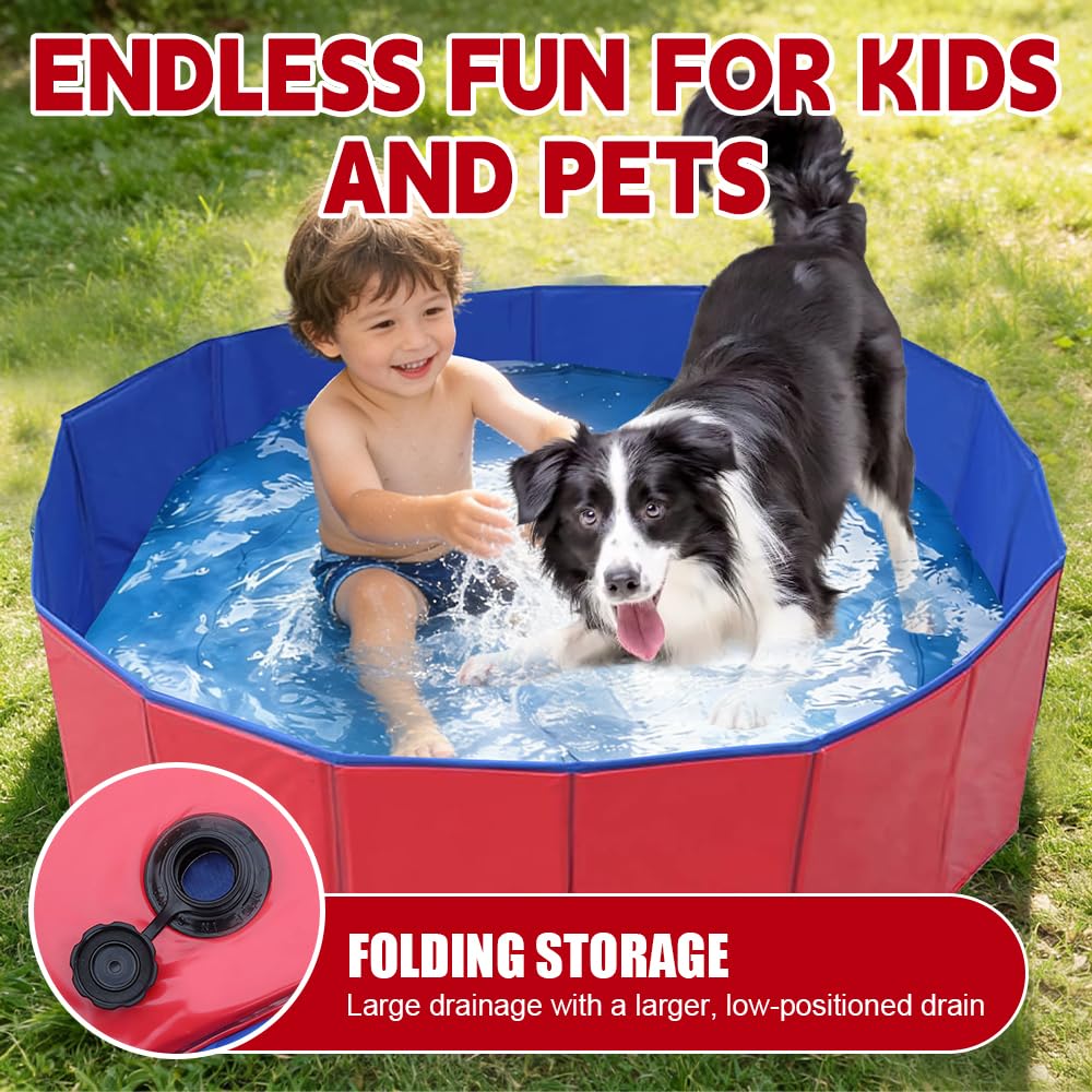 Piscine Chien Pliable, 80x20 cm Piscine pour Chiens, PliablePiscine pour Chien Solide, PVC Piscine pour Chat, Piscine Enfant Pliable pour Intérieur et Extérieur, Baignoire Chien et Aire de Jeu