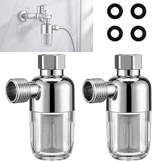 2 Stück Wasserfilter Dusche Wassersystem-Vorfilter – wiederverwendbarer Kalkfilter und Duschfilter mit 40μm Edelstahl Filterelement für Wasserhahn Shower Filter Warmwasserbereiter Waschmaschine Toilet