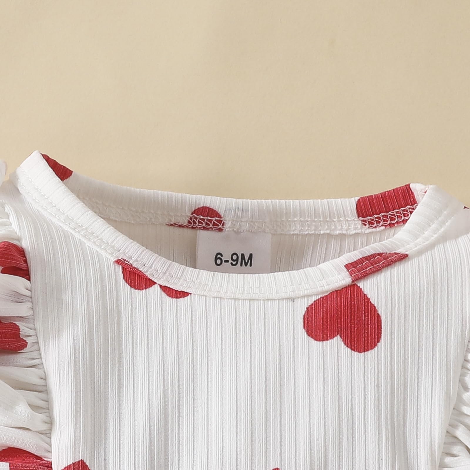 Bonangber Baby Girl Valentines Day Outfit Ruffle Patchwork Long Sleeve Heart Dress with Headband Infant Valentines Outfit(C-Red,6-9 Months)