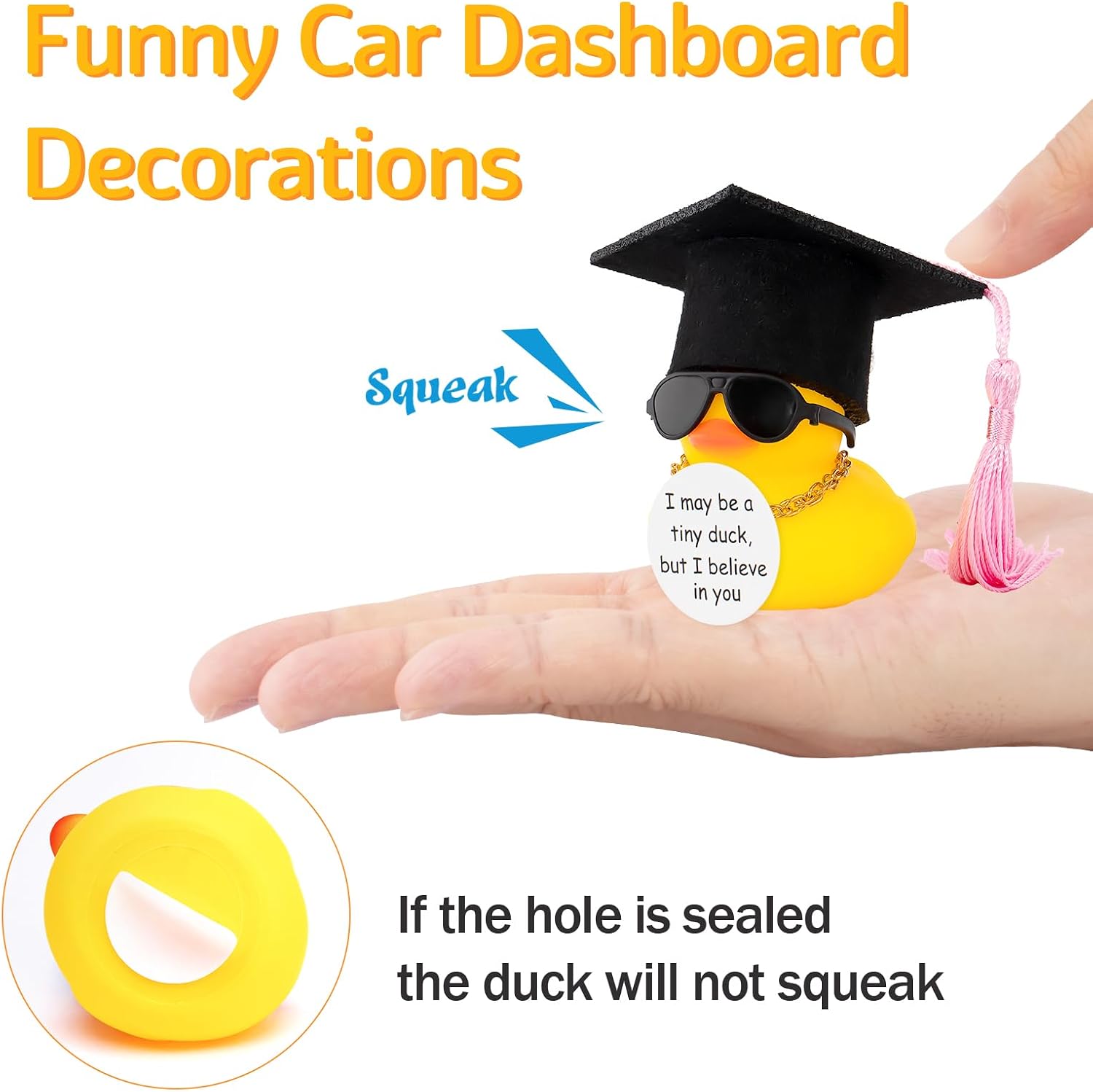 wonuu Graduation Rubber Duck Car Ornament, Cool Car Dashboard Decorations, Funny Car Accessories for Graduation Gift, Black