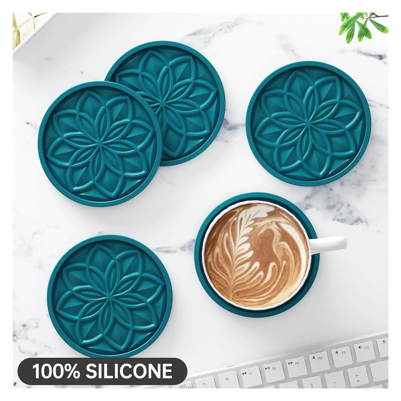 Sottobicchieri Auto Silicone Set sottobicchieri in silicone con supporto - Confezione da 6 sottobicchieri for bevande for tavolino, bar, scrivania - Regalo for la protezione del tavolo