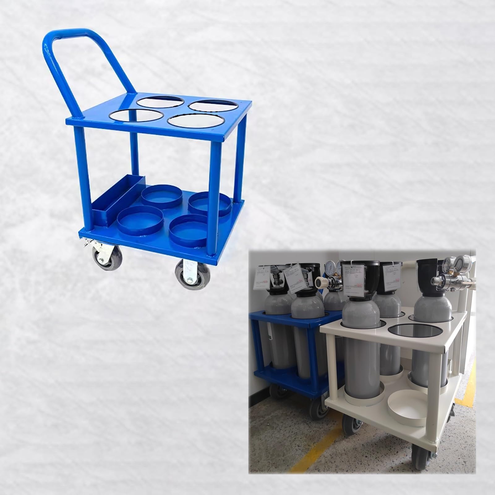 Gas cylinder trolley, 4-Wheel Oxygen Tank Cart Holder, 6.3" Diameter Cylinder Trolley, Stand for 4/5L, for Storage & Transportation