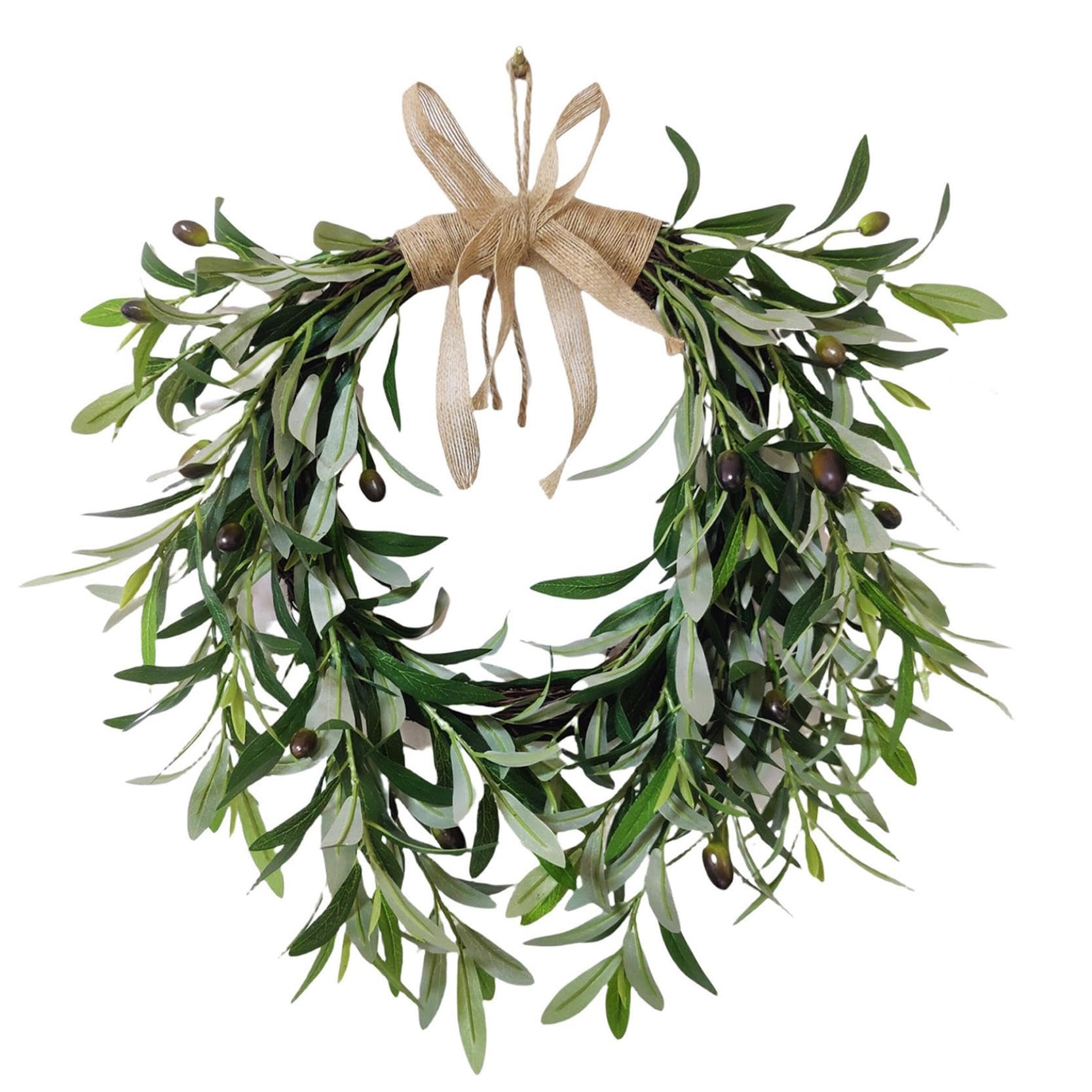 Generic 20 Inch Artificial Olive Wreath, Green, All Season Home Decor, Spring Summer Wreath for Indoor Outdoor Use