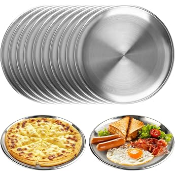 MOKIDO Stainless Steel Plates Diameter 20 cm Set of 6 | Metal Camping Tableware Set, Robust - Round Dinner Plate for Outdoor,