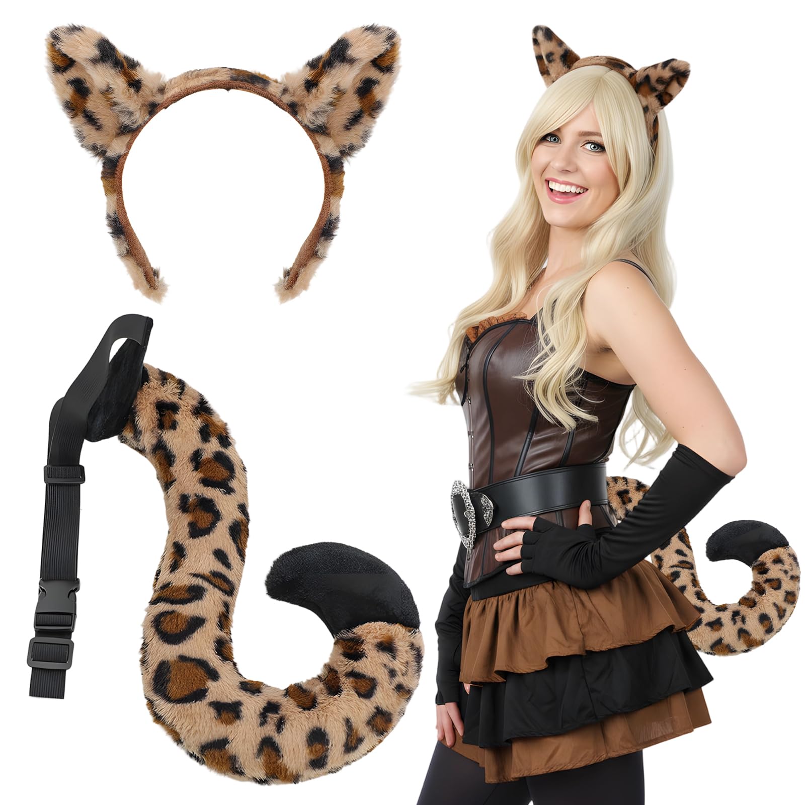 ETOFETE Leopard Ears Tail Set Women Halloween Cheetah Costume Accessories