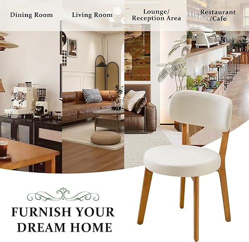 Miniatura 9 de Furniliving Juego de 4 sillas de comedor de madera de roble, silla de cocina tapizada de tela de lino moderna de mediados de siglo, sillas de