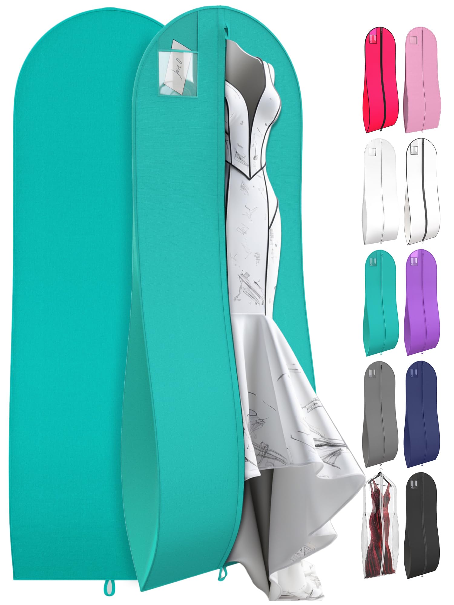 72" Tapered Long Dress Bags for Gowns - Wedding Dress Garment Bag for Dresses - Long Garment Bags for Hanging Clothes & Closet Storage, Dress Bag for