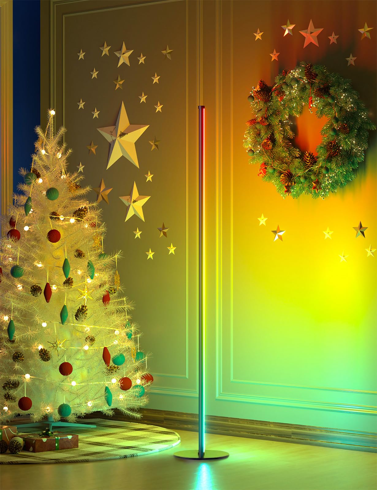 LED Stehlampe Wohnzimmer, 180cm RGB Stehlampe Dimmbar mit Fernbedienung, APP-Steuerung, 16 Millionen Farben Musik Sync Warm Weiße Eckleuchte, Ecklampe für Wohnzimmer Schlafzimmer Spielzimmer